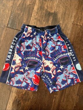 Boys Red, Blue & White Athletic Shorts with Graphic Print